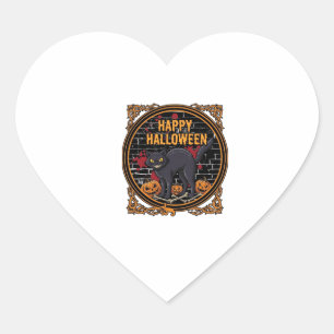 Gelukkig Halloween Zwarte Kat Pompoenen Botten_1 Hart Sticker