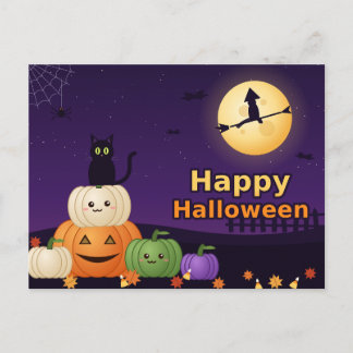 Gelukkig Halloween Zwarte Kat Pompoenen Heks Maan Briefkaart