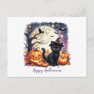 Gelukkig Halloween Zwarte Kitten Feestdagenkaart