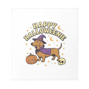 Gelukkig Halloweenie Dachshund Heks Hond T-Shirt_1 Notitieblok
