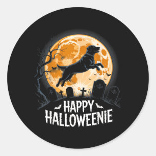 Gelukkig Halloweenie Hondenliefhebbers Griezelfun Ronde Sticker