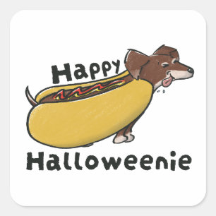Gelukkig Halloweenie Hotdog Dachshund Vierkante Sticker