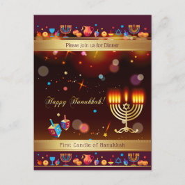 Gelukkig Hanukafeest Goud Hanukkia Uitnodiging Briefkaart