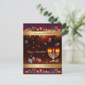 Gelukkig Hanukafeest Goud Hanukkia Uitnodiging Briefkaart (Staand voorkant)