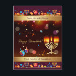 Gelukkig Hanukafeest Gouden Hanukkia Uitnodiging Briefkaart<br><div class="desc">Gelukkige Hanukkah-feestuitnodiging Mooie Joodse vakantiekaart. Joodse feestdag Chanukkah-achtergrond met traditionele Chanuka-versieringsymbolen - houten dreidels (tollen), donuts, hanukkia-menora, kaarsen, davidster en gloeiende lichten behang goud patroon. Hanukkah Lichtfeest Evenement Decoratie. Jeruzalem, Israël. Uitnodigingen & Briefpapier > Uitnodigingen & Aankondigingen Ontwerp met tekstsjabloon. Personaliseer ze door naam of wensen tekst toe te voegen....</div>