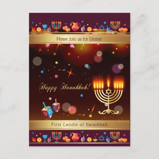 Gelukkig Hanukafeest Gouden Hanukkia Uitnodiging Briefkaart (Voorkant)