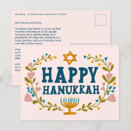 GELUKKIG HANUKKA Bloemenkrans Menorah Aangepaste t Briefkaart