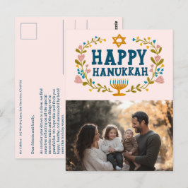 GELUKKIG HANUKKA Bloemenslinger Menorah Aangepaste Briefkaart