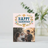 GELUKKIG HANUKKA Bloemenslinger Menorah Aangepaste Briefkaart (Staand voorkant)
