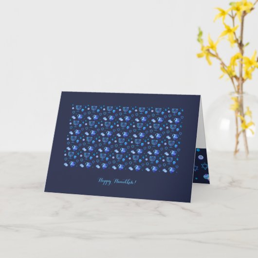 Gelukkig Hanukka Feest Mooie Blauwe Decoratie Kaart (Gele Bloem)