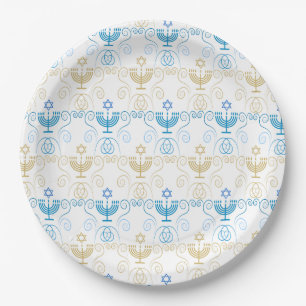 Gelukkig Hanukka Gouden Menora Vintage Patroon Papieren Bordje