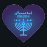 Gelukkig Hanukka Lichten Joodse Feestdag Marine He Hart Sticker<br><div class="desc">Prettig Chanoeka Mooie Joodse Vakantiedesign met Hebreeuwse lettertypografie. Joodse feestdag Chanoeka achtergrond met traditionele Chanukah-symbolen - Gouden Menorah, Hanukkiah-kandelaar en kaarsen, houten dreidels (tol), donuts, davidster en gloeiende lichten behangpatroon. Chanoeka-festijndecoratie. Jeruzalem, Israël. Ambachten en feestartikelen > Cadeaubon artikelen > Stickers en labels, mooi modern neon-menorah-ontwerp met tekstsjabloon Personaliseer ze door...</div>
