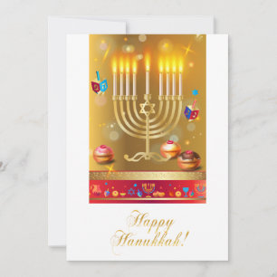 Gelukkig Hanukka Menora en draaijtoppen Joodse Fee Feestdagenkaart