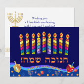 Gelukkig Hanukka Menora Joods Feest Hebreeuws Feestdagenkaart (Voorkant / Achterkant)