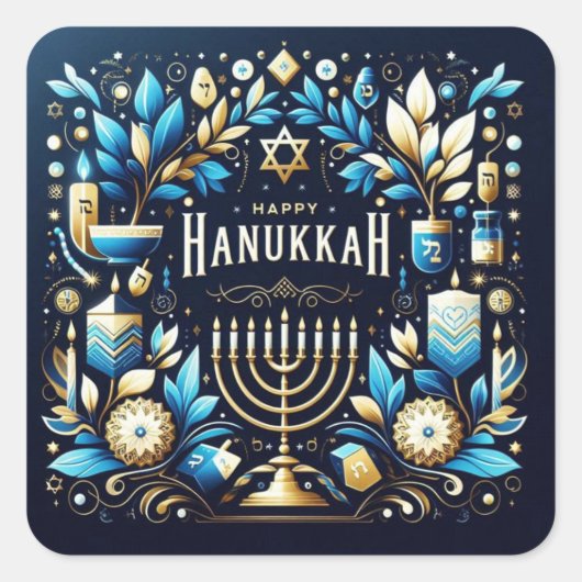 Gelukkig Hanukka Vierkante Sticker (Voorkant)