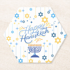 Gelukkig Hanukkah Blauw En Goud Kartonnen Onderzetters