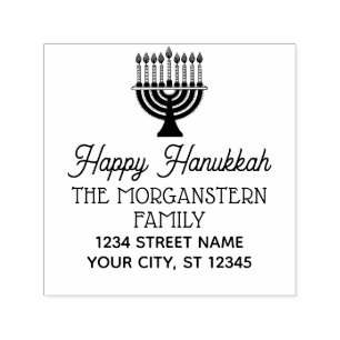 Gelukkig Hanukkah Chanukah Aangezette Menora Naam Zelfinktende Stempel