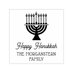 Gelukkig Hanukkah Chanukah Licht Menora Familie Na Zelfinktende Stempel