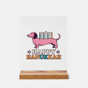 Gelukkig Hanukkah Dachshund Menora Hond Shirt Ontw Acryl Bord