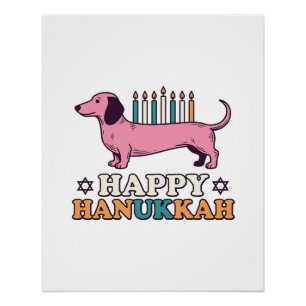 Gelukkig Hanukkah Dachshund Menora Hond Shirt Ontw Perfect Poster