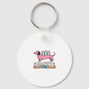 Gelukkig Hanukkah Dachshund Menora Hond Shirt Ontw Sleutelhanger