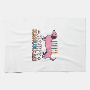 Gelukkig Hanukkah Dachshund Menora Hond Shirt Ontw Theedoek