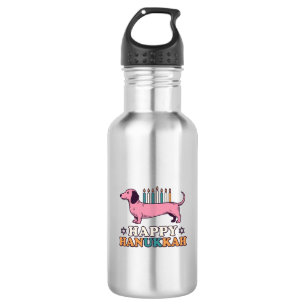 Gelukkig Hanukkah Dachshund Menora Hond Shirt Ontw Waterfles