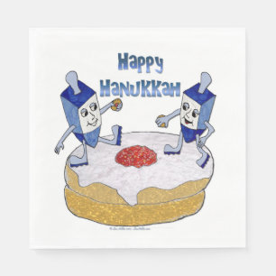 Gelukkig Hanukkah Dansende Dreidels Donut Servette Servet