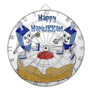 Gelukkig Hanukkah Dansende Dreidels Gelei Donut Dartbord