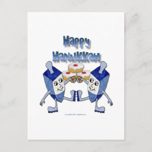 Gelukkig Hanukkah Dansende Dreidels Gelei Donut Feestdagenkaart