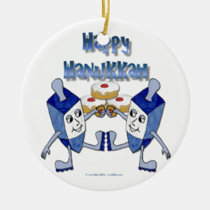 Gelukkig Hanukkah Dansende Dreidels Gelei Donut Keramisch Ornament
