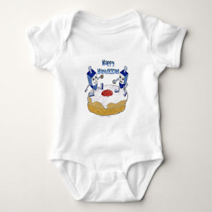 Gelukkig Hanukkah Dansende Dreidels Gelei Donut Romper