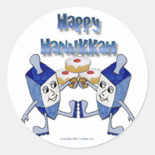 Gelukkig Hanukkah Dansende Dreidels Gelei Donut Ronde Sticker