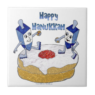 Gelukkig Hanukkah Dansende Dreidels Gelei Donut Tegeltje