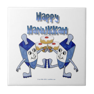 Gelukkig Hanukkah Dansende Dreidels Jelly Donut Tegeltje