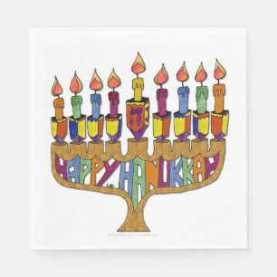 Gelukkig Hanukkah Draaiende Menora Papieren Servet