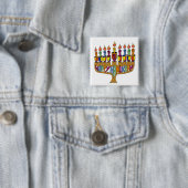 Gelukkig Hanukkah Draaimolens Menora Vierkante Button 5,1 Cm (In situ)
