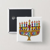 Gelukkig Hanukkah Draaimolens Menora Vierkante Button 5,1 Cm (Voorkant /achterkant)