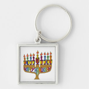 Gelukkig Hanukkah Driehoekige tol Menora Sleutelhanger
