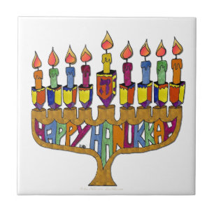 Gelukkig Hanukkah Driehoekige tol Menora Tegeltje