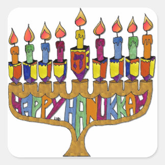 Gelukkig Hanukkah Driehoekige tol Menora Vierkante Sticker