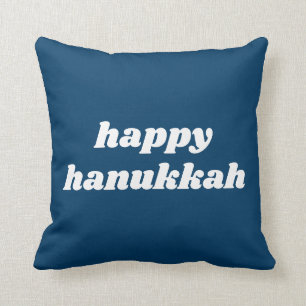 Gelukkig Hanukkah Eenvoudige Retro Typografie Blau Kussen