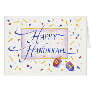 Gelukkig Hanukkah Feestelijke Dreidels Wenskaart