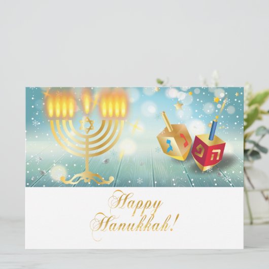 Gelukkig Hanukkah-festival Gouden Menora Lichten (Staand voorkant)
