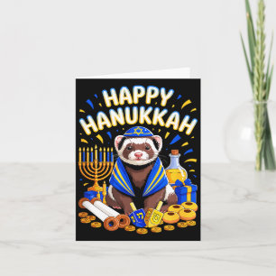 Gelukkig Hanukkah Fret Draagt Joods Kostuum Dier Kaart