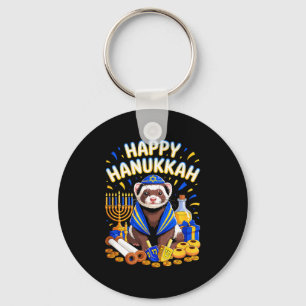 Gelukkig Hanukkah Fret Draagt Joods Kostuum Dier Sleutelhanger