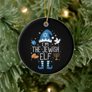 Gelukkig Hanukkah Joodse Elf Familie Groep Kerstmi Keramisch Ornament