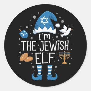 Gelukkig Hanukkah Joodse Elf Familie Groep Kerstmi Ronde Sticker
