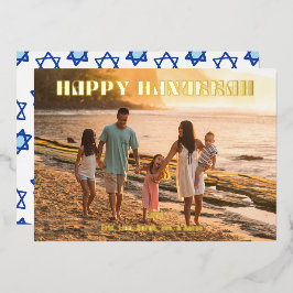 Gelukkig Hanukkah Kerstkaart Moderne Familie Foto  Folie Feestdagenkaart