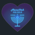 Gelukkig Hanukkah Lichten Joodse Feestdag Marine H Hart Sticker<br><div class="desc">Prettig Hanukka-feest Mooie Joodse vakantiedesign met Hebreeuwse letters. Joodse feestdag Hanukkah-achtergrond met traditionele Chanukah-symbolen - Gouden Menora, Hanukkia-kandelaar en kaarsen, houten draaimolens (toppin), donuts, davidster en gloeiende lichten behangpatroon. Hanukkah-festivaldecoratie. Jeruzalem, Israël. Ambachten en feestartikelen > Cadeaupapier > Stickers en labels, mooie moderne neon-menoradesign met tekstsjabloon Personaliseer ze door wensen, naam...</div>